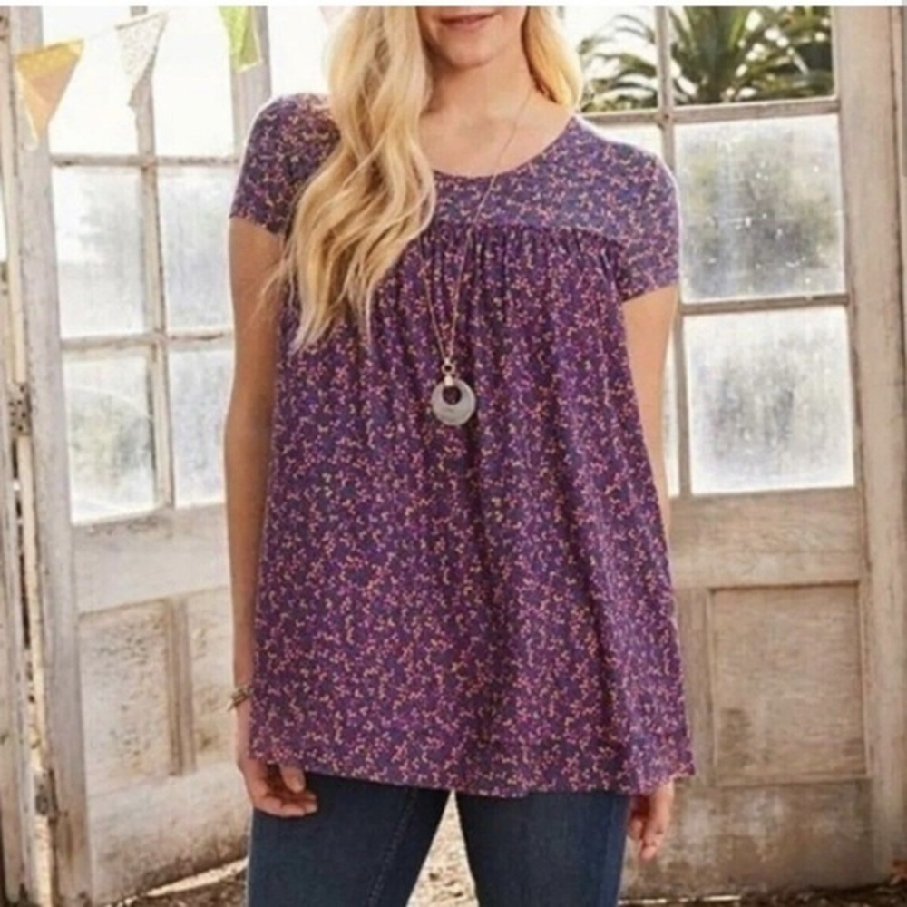 Matilda Jane Purple Ditzy Floral Ruffle Detail Layered Tunic Top EUC M #1983